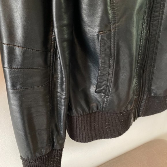 Twik from Simons Vegan/Faux Leather Black Bomber Jacket - Picture 4 of 6